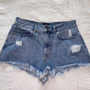 BDG Light Blue Frayed Jean Shorts